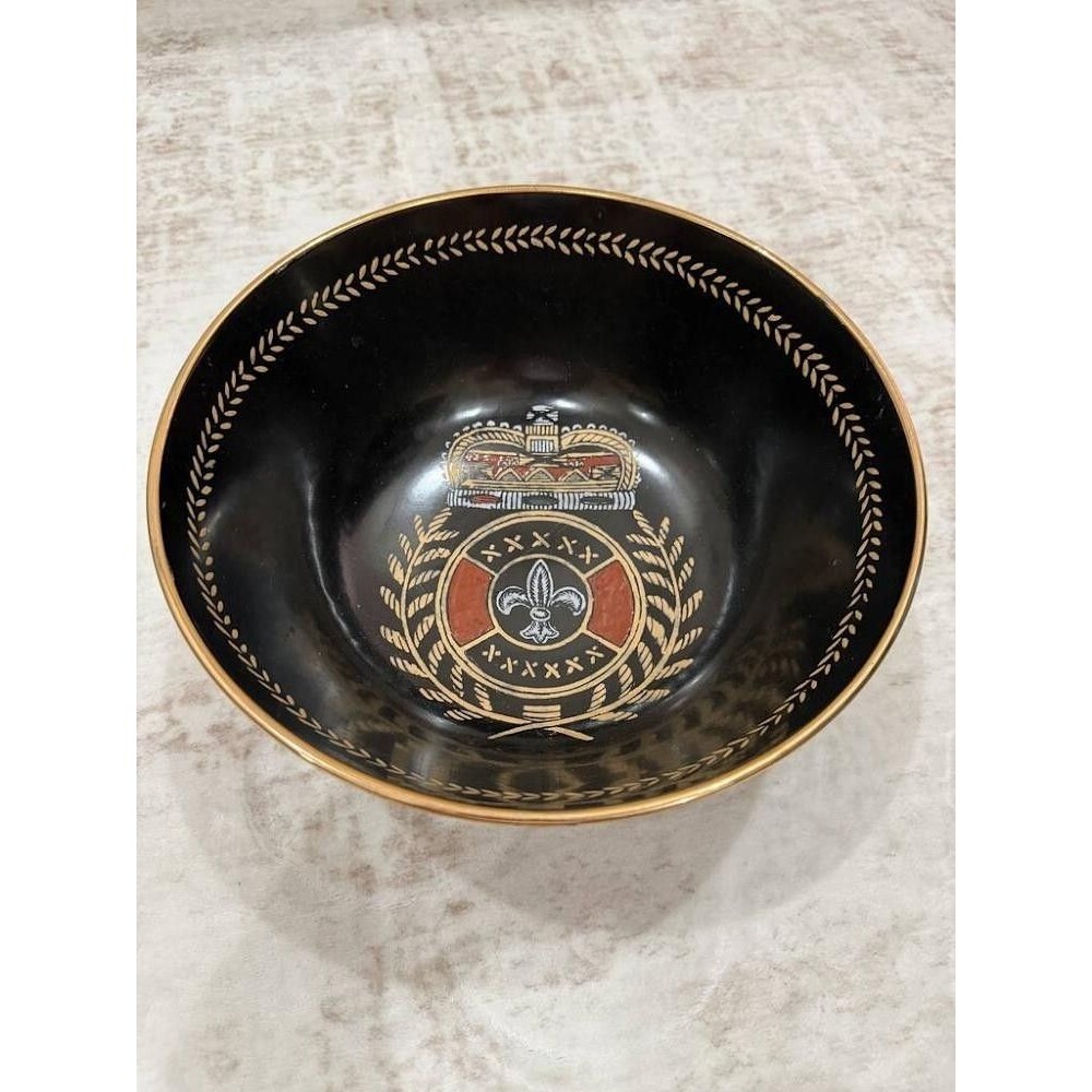 Vintage Andrea by Sadek Black & Gold Neoclassical Crown Crest Bowl 10"